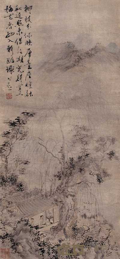 谢时臣 柳阴觅思图 轴 75×34cm